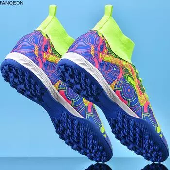 Детские высокие футбольные бутсы с резиновыми короткими ногтями, молодежная спортивная обувь, футбольные тренировочные кроссовки, мужские футбольные бутсы с искусственным газоном 33 зелёный