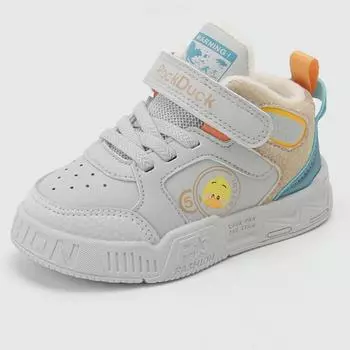 Детские высокие хлопковые ботинки с плюшевой подкладкой, повседневные теплые спортивные ботинки для мальчиков, легкие противоскользящие ботинки для девочек 23 серый