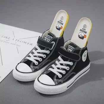 Детские высокие кеды из парусины весна/осень 2023 г. — белые туфли унисекс для мальчиков и девочек 23