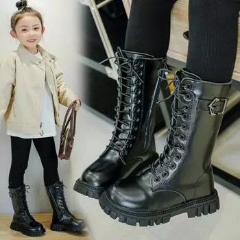 Детские высокие сапоги, новые осенние и зимние одинарные сапоги в корейском стиле, длинные сапоги для девочек 27
