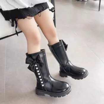 Детские высокие сапоги с бантом, модные зарубежные сапоги для девочек 26