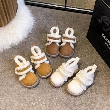Детские высокие зимние ботинки на толстой подошве в стиле ретро, детская хлопковая обувь для девочек, толстые теплые плюшевые меховые повседневные ботинки, зимние новые 22 коричневый
