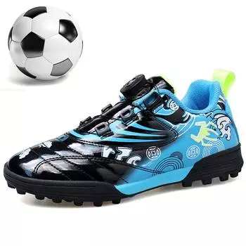 Детские высококачественные вращающиеся кнопки для футбола 28–39, детские футбольные бутсы из лакированной кожи в художественном формате для тренировок на газоне 28 белый