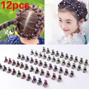 Детские заколки для волос для девочек с цветком, мини-когти для волос, зажим, 12 шт./лот