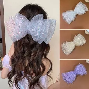 Детские заколки для волос с бантом и блестками для девочек, аксессуары для волос, детская заколка