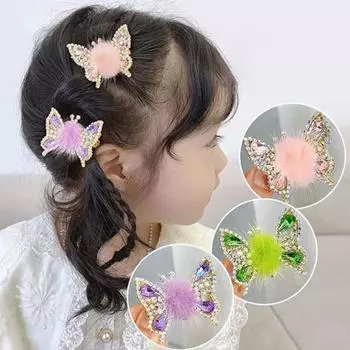 Детские заколки для волос в форме бабочки со стразами и искусственным мехом для волос для девочек белый