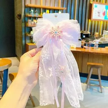 Детские заколки для волос в виде снежинок из ленты, заколки для волос с бантом из сетки и тюля для девочки-феи принцессы, головной убор для детей, реквизит для фотосъемки