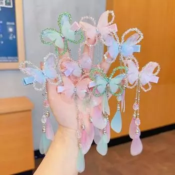 Детские заколки с кисточками и бабочками, детская шпилька для девочек, аксессуар для волос, заколка для волос в китайском стиле