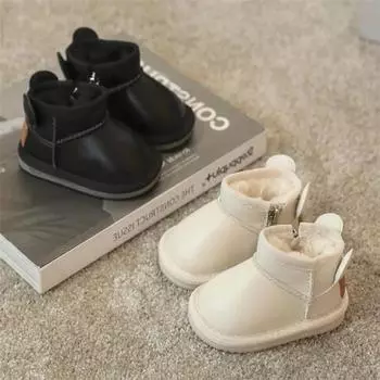 Детские зимние ботинки 2024 года, новые плюшевые водонепроницаемые нескользящие детские зимние ботинки для мальчиков и девочек, утолщенные плюшевые короткие ботинки 17