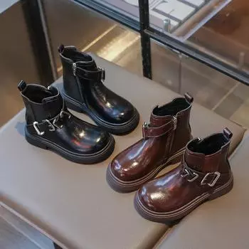 Детские зимние ботинки, черные, коричневые, для девочек, простые, модные, повседневные, универсальные, детские, хлопковые, с толстой подошвой, с круглым носком 26 коричневый