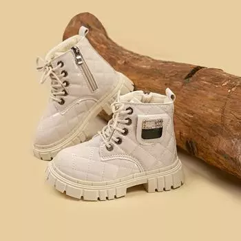 Детские зимние ботинки Детские высокие ботинки с подкладкой Противоскользящие ботинки с толстой подошвой Модная повседневная обувь для малышей Обувь на шнуровке и молнии 21 чёрный