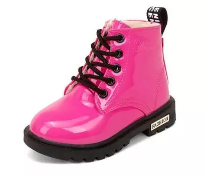 Детские зимние ботинки Детские зимние ботинки для малышей Мальчики Девочки Карамельные цвета Лакированная кожа Теплые хлопковые резиновые ботинки Tide Shoes 21 синий