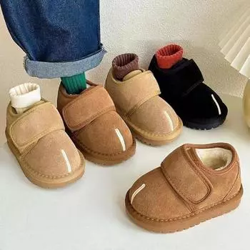 Детские зимние ботинки для девочек, кожаные толстые плюшевые зимние ботинки для мальчиков и девочек, повседневная хлопковая обувь с мягкой подошвой, размер 17-30 для младенцев 17 хаки