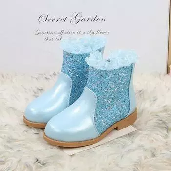 Детские зимние ботинки для девочек, милые шикарные, принцесса, модные, с пайетками, короткие ботинки, универсальные, элегантные, детские, повседневные, хлопковые, трендовые 25 фиолетовый