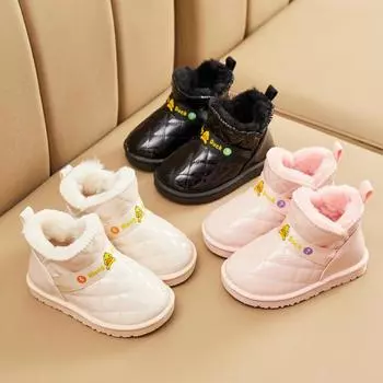 Детские зимние ботинки для девочек, новые хлопковые зимние ботинки для девочек, водонепроницаемые и вельветовые детские ботинки, мужская зимняя обувь 23 чёрный