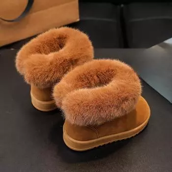 Детские зимние ботинки для девочек, теплая детская обувь из хлопка 21 чёрный