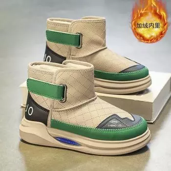 Детские зимние ботинки для девочек, зимние нескользящие ботинки из бархата и хлопка, зимние ботинки для мальчиков, водонепроницаемые теплые детские ботинки из хлопка 30 чёрный
