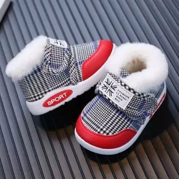 Детские зимние ботинки для мальчиков, хлопковая обувь, мягкая подошва, нескользящая, теплые зимние ботинки, плюшевые, толстые, зимние, теплые, маленького размера, детские хлопковые ботинки для девочек, размер 16-27 16 красный