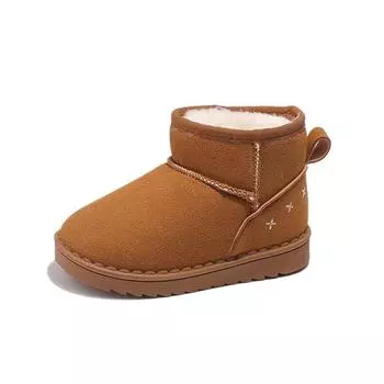 Детские зимние ботинки для мальчиков и девочек, модные классические детские теплые ботильоны из толстой плюшевой замши, флоковая ткань, зимние, новый стиль 23 чёрный