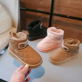 Детские зимние ботинки для мальчиков и девочек среднего и большого размера, осенне-зимние теплые толстые плюшевые хлопковые ботильоны, новинка 2024 года, классика 26 розовый
