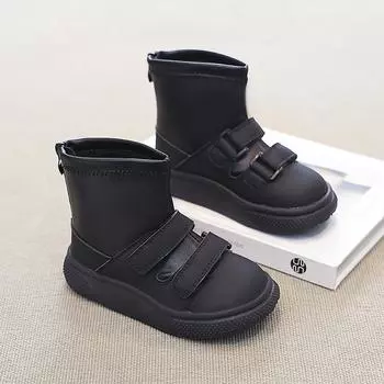 Детские зимние ботинки для мальчиков, теплые, для девочек, повседневные, черные, школьные, хлопковые, модные, универсальные, для детей, на платформе, для снега 26 чёрный
