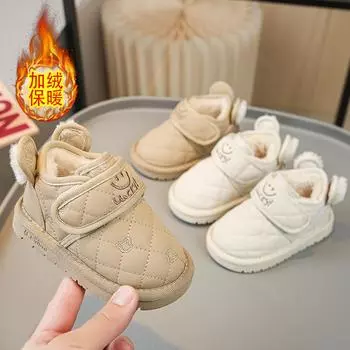 Детские зимние ботинки для отдыха, новый стиль зимы, мужские и женские ботинки из хлопка с завязкой-бабочкой, маленькие, средние и детские короткие ботинки из плюшевого хлопка 18 белый