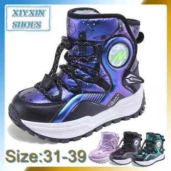 Детские зимние ботинки для снега со стальными шипами — теплые, нескользящие, высокие, для мальчиков и девочек — симпатичный/уличный стиль, застежка-липучка 11 Little Kid бежевый