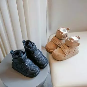 Детские зимние ботинки для снега Thikcen Warm Plus Velet Lined для мальчиков, спортивная обувь для девочек, нескользящие кроссовки, обувь для студентов, походные ботинки 37 чёрный