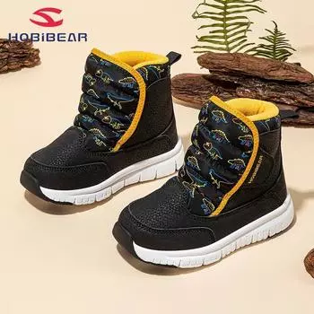 Детские зимние ботинки HOBIBEAR для мальчиков, хлопковая обувь с плюшевой подошвой, теплая хлопковая обувь для девочек 21 темно-синий