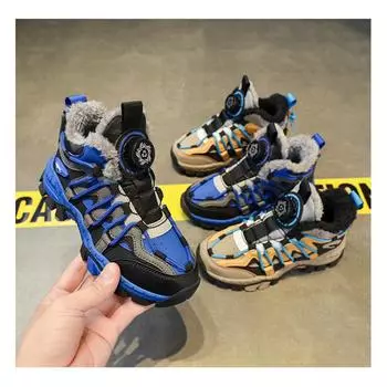 Детские зимние ботинки из бархата и утолщенной ткани, детская повседневная обувь для девочек и мальчиков, зимние модные универсальные износостойкие походные ботинки для мальчиков 30 черный коричневый