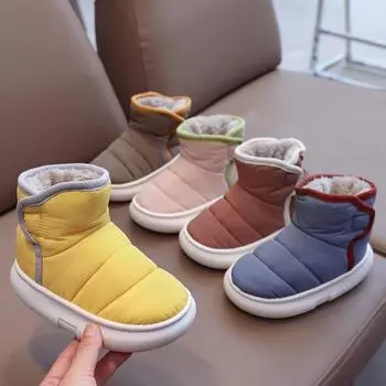 Детские зимние ботинки из хлопка для мальчиков, непромокаемые, на толстой нескользящей подошве, теплые и пушистые, хлопковые ботинки для девочек, детские зимние ботинки 160 синий