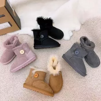 Детские зимние ботинки из овчины и меха, кожаные, нескользящие, хлопковые, для родителей и детей, детская обувь для малышей, детская обувь 21 серый