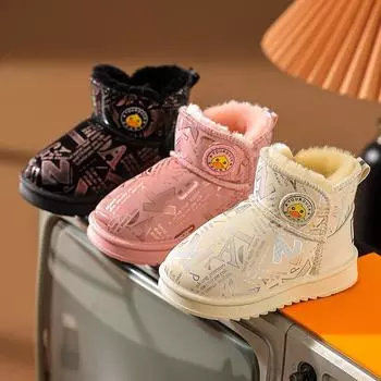 Детские зимние ботинки Little Yellow Duck, зимние утепленные низкие ботинки для мальчиков и девочек, водонепроницаемые, с мягкой подошвой, с рисунком из мультфильма 22