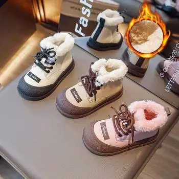 Детские зимние ботинки, новые бархатные утолщенные хлопковые ботинки для мальчиков и девочек, высокие нескользящие детские милые водонепроницаемые хлопковые ботинки 23 розовый