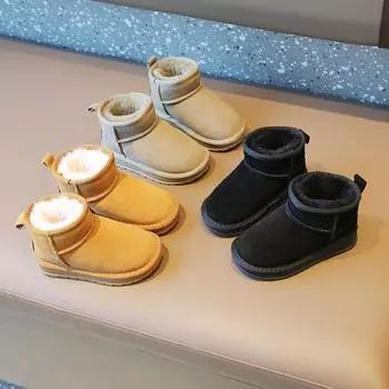 Детские зимние ботинки, новые, для мальчиков, нескользящие, утолщенные, большие, из хлопка, для девочек, кожаные, короткие, бархатные, детские, хлопковые ботинки Tide 26