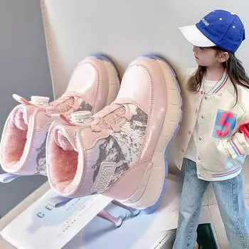 Детские зимние ботинки Новые зимние детские утепленные ботинки из бархата и хлопка Средние и большие детские высокие ботинки из хлопка 26 чёрный