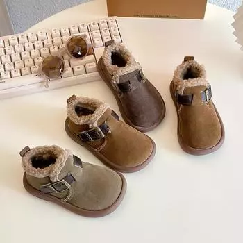 Детские зимние ботинки, однотонные, повседневные, для девочек, теплые, ботильоны, модные, новые, универсальные, для детей, для мальчиков, нескользящие, хлопковые ботинки 23 хаки