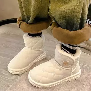 Детские зимние ботинки однотонные теплые детские уличные утолщенные плюшевые зимние ботинки повседневные модные ботильоны для мальчиков и девочек из хлопка 25 бежевый