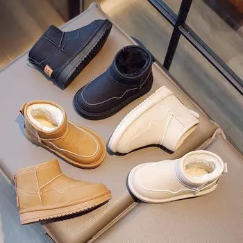 Детские зимние ботинки, однотонные, теплые, для девочек, зимние ботинки, модные, повседневные, плюшевые, детские, универсальные, из хлопка, нескользящие, дышащие 26 чёрный