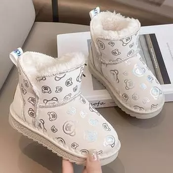 Детские зимние ботинки осень и зима мягкая подошва мальчики и девочки хлопковая обувь большой размер 25 чёрный