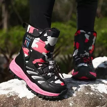 Детские зимние ботинки осенне-зимние водонепроницаемые бархатные зимние ботинки для девочек ботинки Martin ботинки для мальчиков утолщенные хлопковые ботинки cross border 31