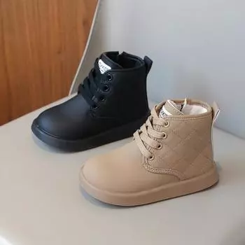 Детские зимние ботинки с круглым носком, однотонные ботильоны для девочек, теплые универсальные детские повседневные короткие хлопковые ботинки с боковой молнией, модные 23 хаки