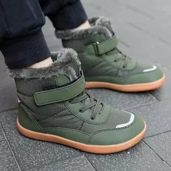 Детские зимние ботинки с широким носком и высоким берцем из хлопка, теплые дышащие зимние ботинки 25 армия зеленый