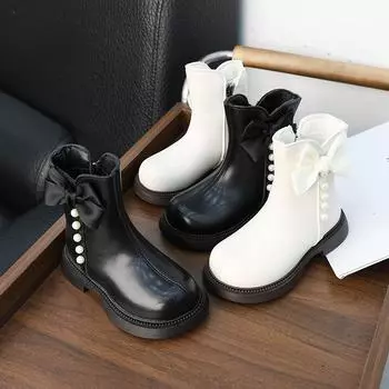 Детские зимние ботинки Sweet Chic Bowknot Kids Girls бежевые ботильоны модные универсальные принцесса повседневные Лолита хлопковые ботинки 26 чёрный