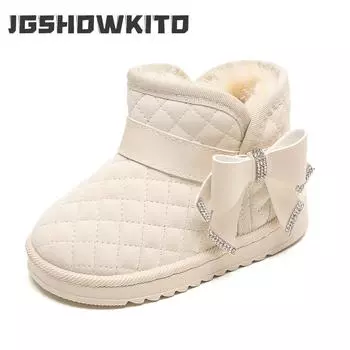 Детские зимние ботинки, теплые ботинки для девочек, зимние ботинки по щиколотку, теплые толстые плюшевые детские зимние ботинки с хлопковой подкладкой, принцесса, милый бант 19 розовый