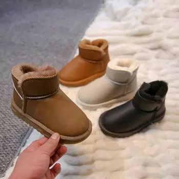 Детские зимние ботинки, теплые плюшевые детские зимние ботинки для мальчиков, однотонные, повседневные, для девочек, универсальные, хлопковые, для улицы, нескользящие 22 хаки