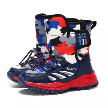 Детские зимние ботинки TUINANLE, зимние непромокаемые плюшевые ботинки до середины икры, детская повседневная теплая обувь на платформе 31 темно-синий/красный