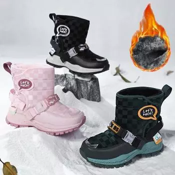 Детские зимние ботинки Winter Plus Fashion Velcro Удобные наружные толстые подошвы с плюшевым утеплителем Детские зимние ботинки с высоким верхом из хлопка 30 чёрный