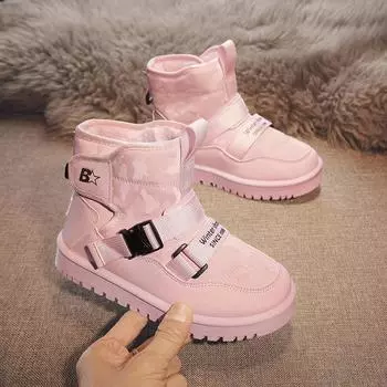 Детские зимние ботинки, водонепроницаемые и толстые хлопковые ботинки 28 чёрный