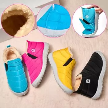 Детские зимние ботинки, водонепроницаемые зимние детские кроссовки, ботинки Sntislip Ankel, повседневная теплая меховая детская обувь, туфли без застежек 26 чёрный